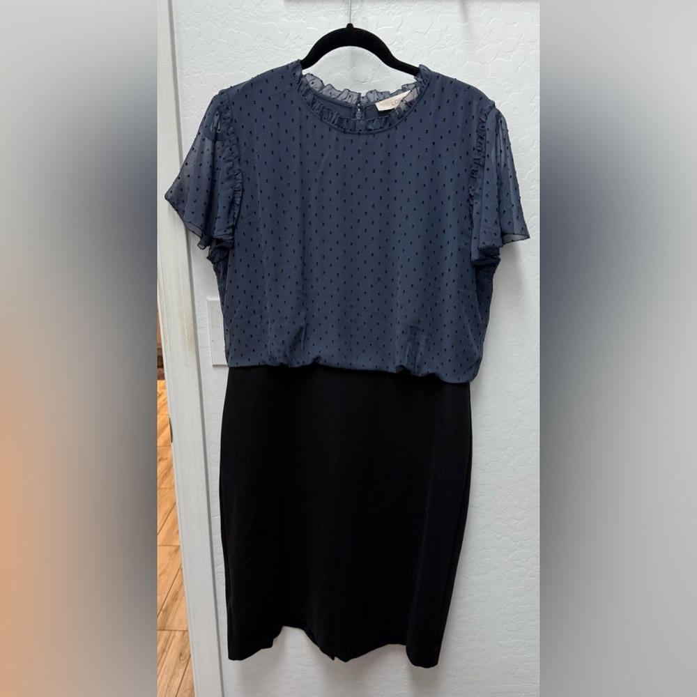 LOFT Navy/Black Midi Dress. NWT. Size 16.